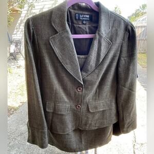 Larry Levine Herringbone 2 Piece Suit - Blazer & Jacket Set - Size 8 - NWT